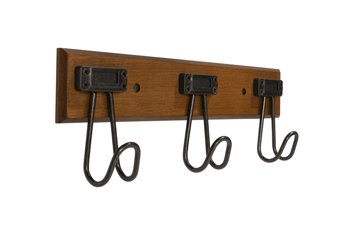 16” Label Wall Mounted Hook Rack with 3 Hooks – Brown/Black – FantasHome