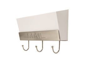 Metal Hook Rack with 3 Hooks and Plastic Mail Holder Storage Basket(White)