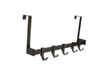 18” Rustic Style Over The Door Hook Rack with 5 Movable Hooks – Black