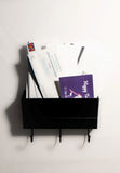 Metal Hook Rack with 3 Hooks and Plastic Mail Holder Storage Basket(Black)