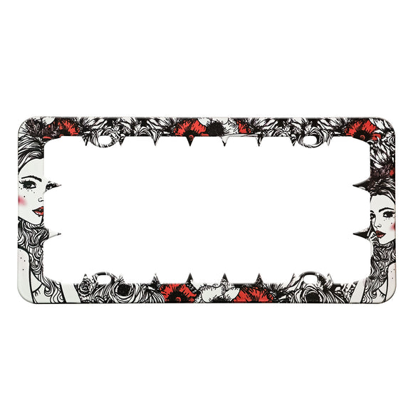 Stainless Metal Car License Plate Frame Cover - Rose Lady