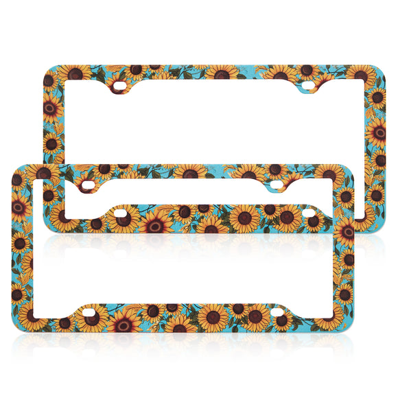 Stainless Metal Car License Plate Frame Cover - Sunflower (2 PCS)