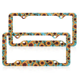Stainless Metal Car License Plate Frame Cover - Sunflower (2 PCS)