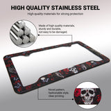 Stainless Metal Car License Plate Frame Cover - Rose Skull (2 PCS)