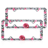 Stainless Metal Car License Plate Frame Cover - Rose Lace (2 PCS)