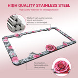 Stainless Metal Car License Plate Frame Cover - Rose Lace (2 PCS)