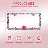 Stainless Metal Car License Plate Frame Cover - Rose Lace (2 PCS)