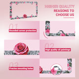 Stainless Metal Car License Plate Frame Cover - Rose Lace (2 PCS)
