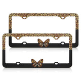 Stainless Metal Car License Plate Frame Cover - Butterfly & Leopard (2 PCS)