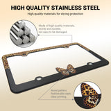 Stainless Metal Car License Plate Frame Cover - Butterfly & Leopard (2 PCS)
