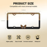 Stainless Metal Car License Plate Frame Cover - Butterfly & Leopard (2 PCS)