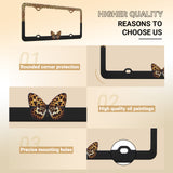 Stainless Metal Car License Plate Frame Cover - Butterfly & Leopard (2 PCS)